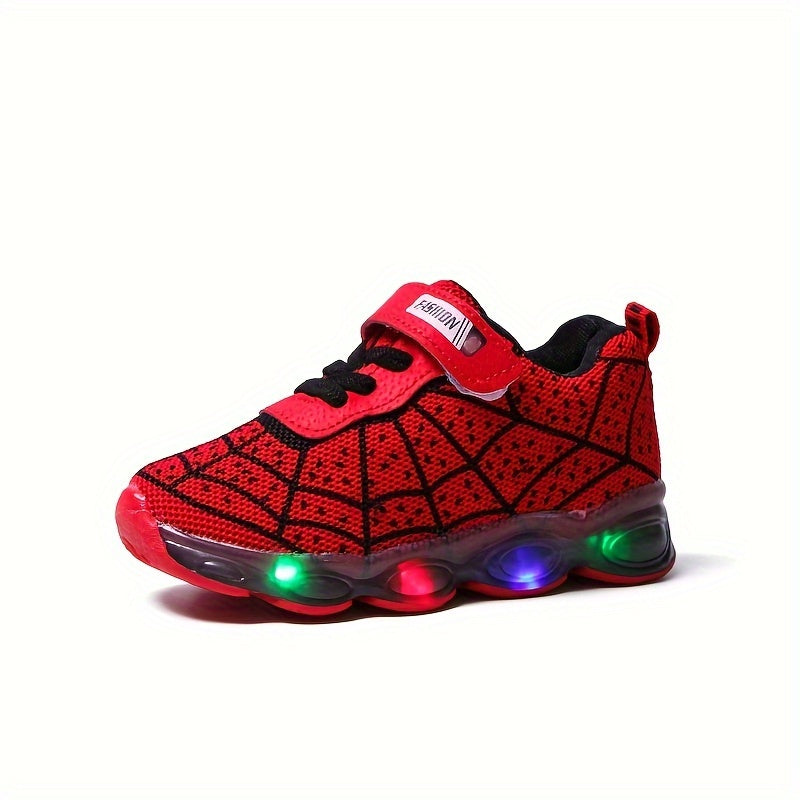 LED Light-Up Spider Net Sneakers for Boys – Breathable, Non-Slip Running Shoes!