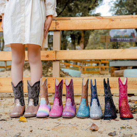 Sparkling Sequined Cowgirl Boots for Girls, Trendy Party & Holiday Performance Boots