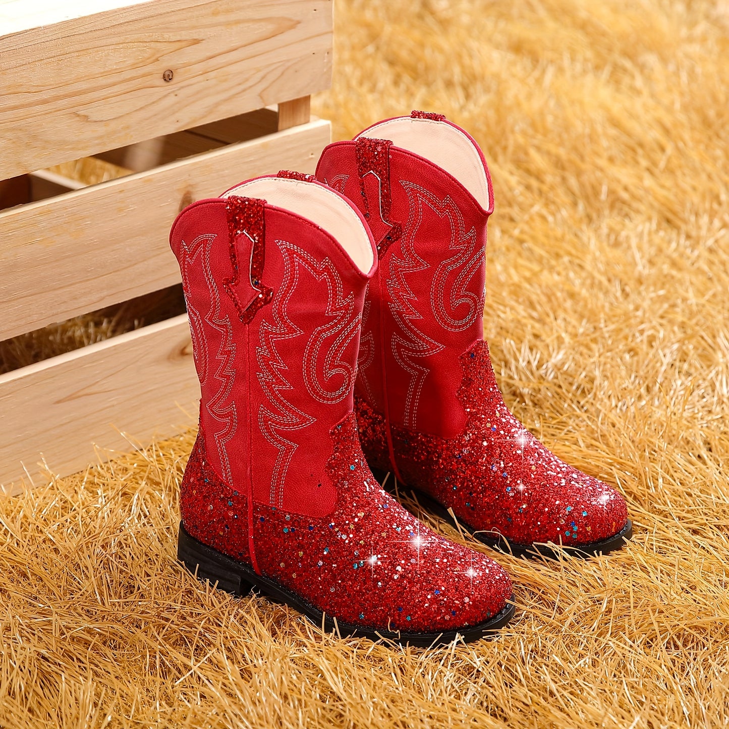 Sparkling Sequined Cowgirl Boots for Girls, Trendy Party & Holiday Performance Boots