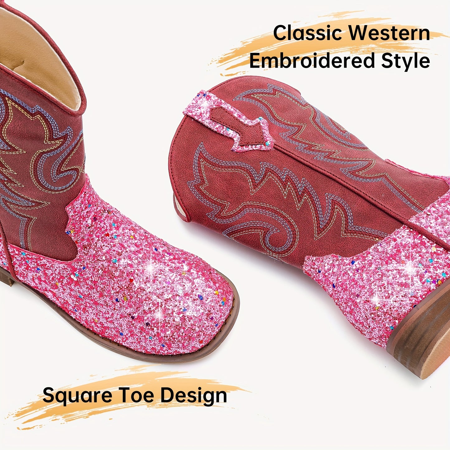 Sparkling Sequined Cowgirl Boots for Girls, Trendy Party & Holiday Performance Boots