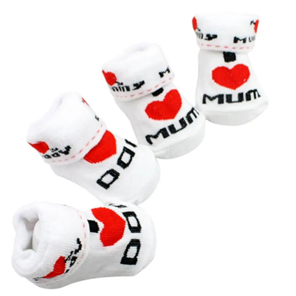 Cute Baby Cotton Socks White I Love Mum/Dad 0-6 Months Newborn Infant Boys Girls Leg Warmers Kids Clothing