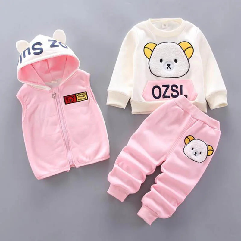 3PCS Baby Fleece Outfit Set – Hooded Tops & Pants for Boys & Girls, Warm Toddler Clothing!