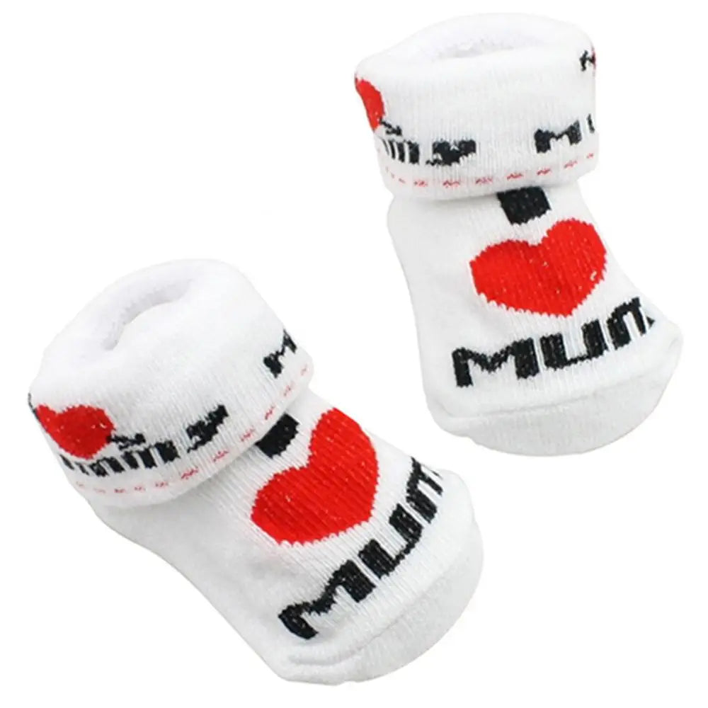 Cute Baby Cotton Socks White I Love Mum/Dad 0-6 Months Newborn Infant Boys Girls Leg Warmers Kids Clothing