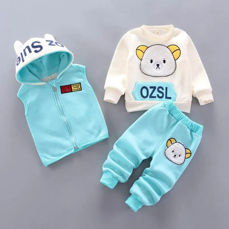 3PCS Baby Fleece Outfit Set – Hooded Tops & Pants for Boys & Girls, Warm Toddler Clothing!