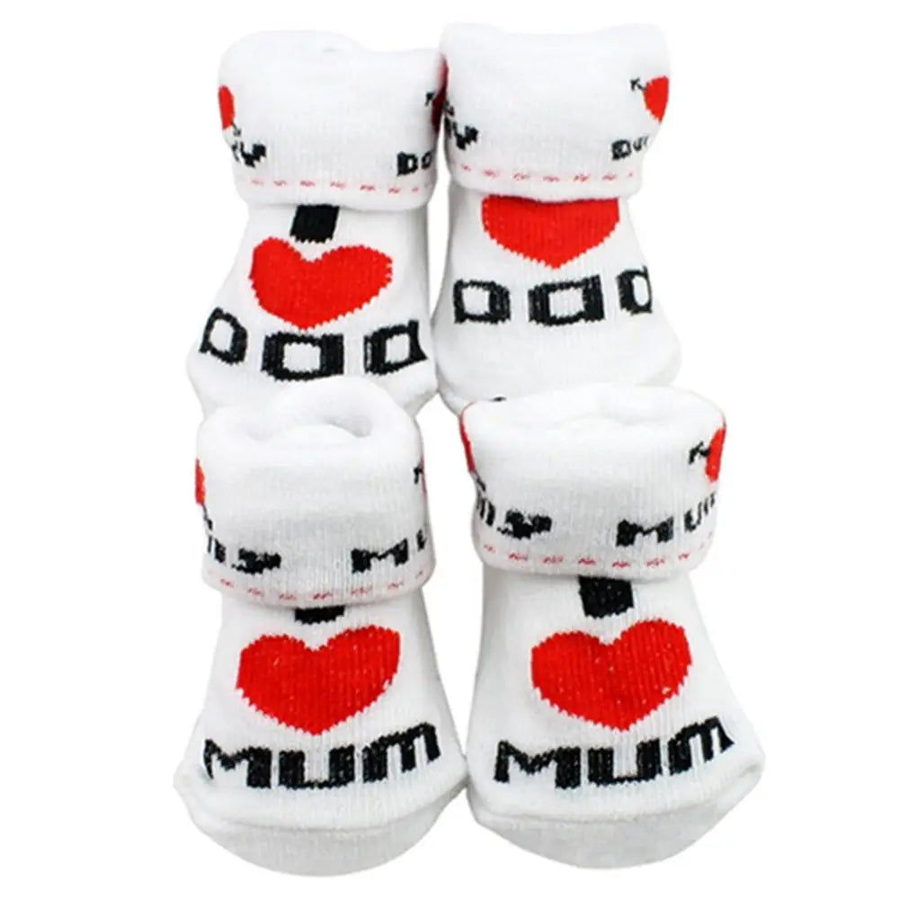 Cute Baby Cotton Socks White I Love Mum/Dad 0-6 Months Newborn Infant Boys Girls Leg Warmers Kids Clothing