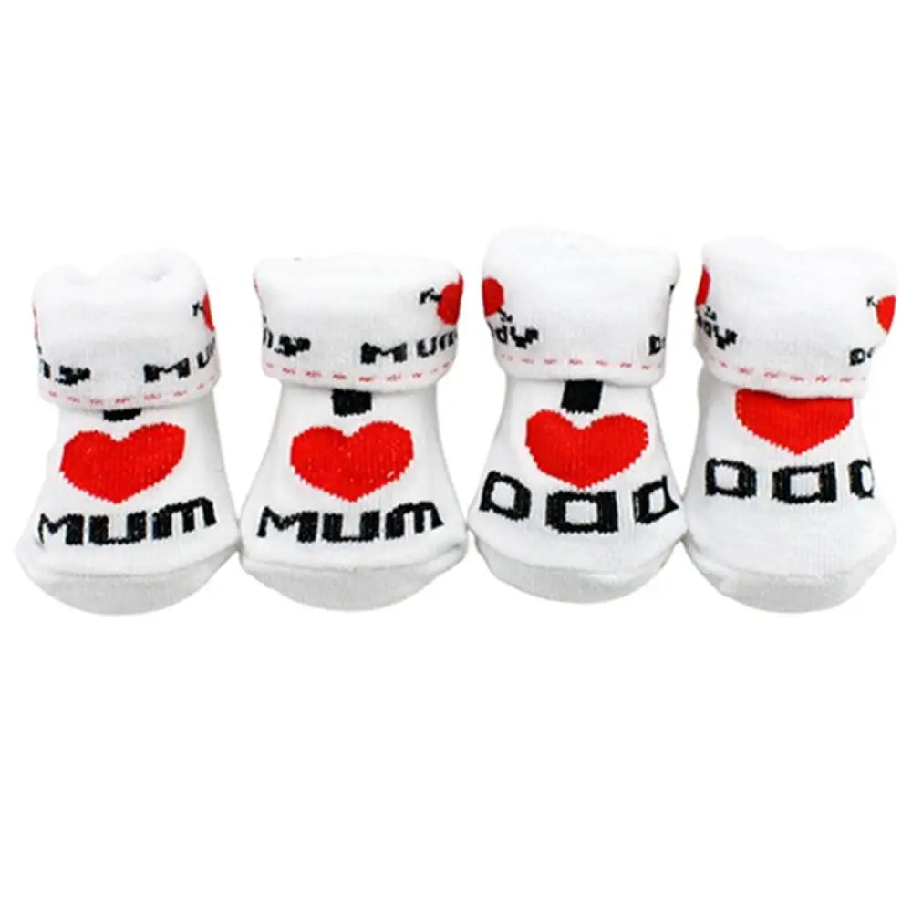 Cute Baby Cotton Socks White I Love Mum/Dad 0-6 Months Newborn Infant Boys Girls Leg Warmers Kids Clothing