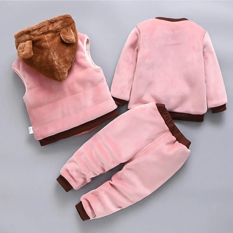 3PCS Baby Fleece Outfit Set – Hooded Tops & Pants for Boys & Girls, Warm Toddler Clothing!