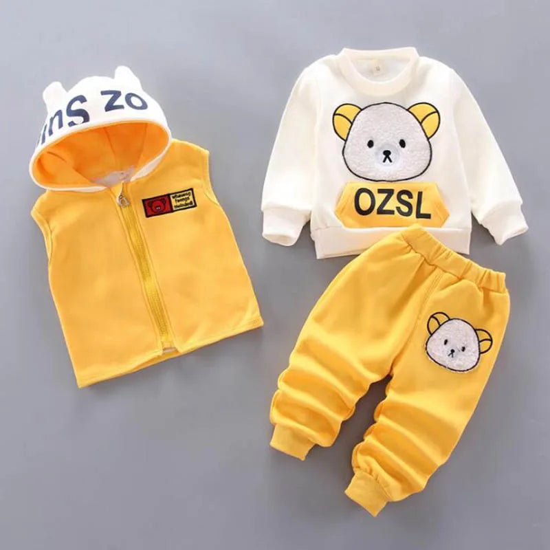 3PCS Baby Fleece Outfit Set – Hooded Tops & Pants for Boys & Girls, Warm Toddler Clothing!