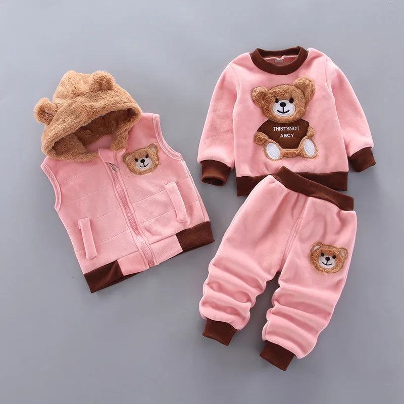 3PCS Baby Fleece Outfit Set – Hooded Tops & Pants for Boys & Girls, Warm Toddler Clothing!