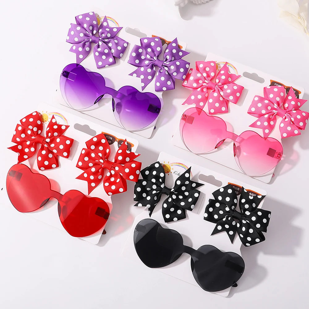 Fashion Baby Hair Glasses Accessories Set Nylon Bows Headband for Newborn Girl Lovely Hairclips Babe Sunglasses Headwear Sets