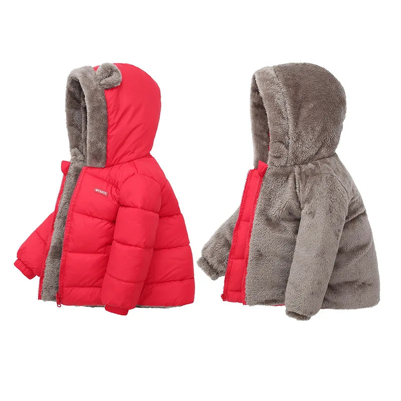 Baby Hooded Cotton Jacket – Thick Fleece Winter Coat for Boys & Girls!