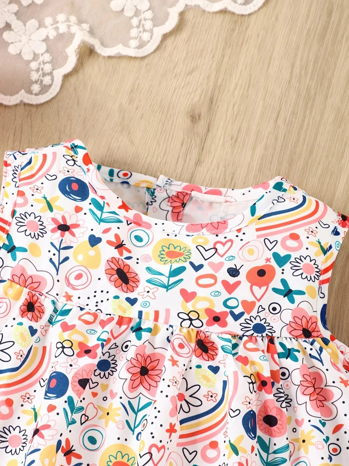 Baby Girl Cartoon Flower Print Dress – Cute & Breathable Sleeveless Summer Outfit!