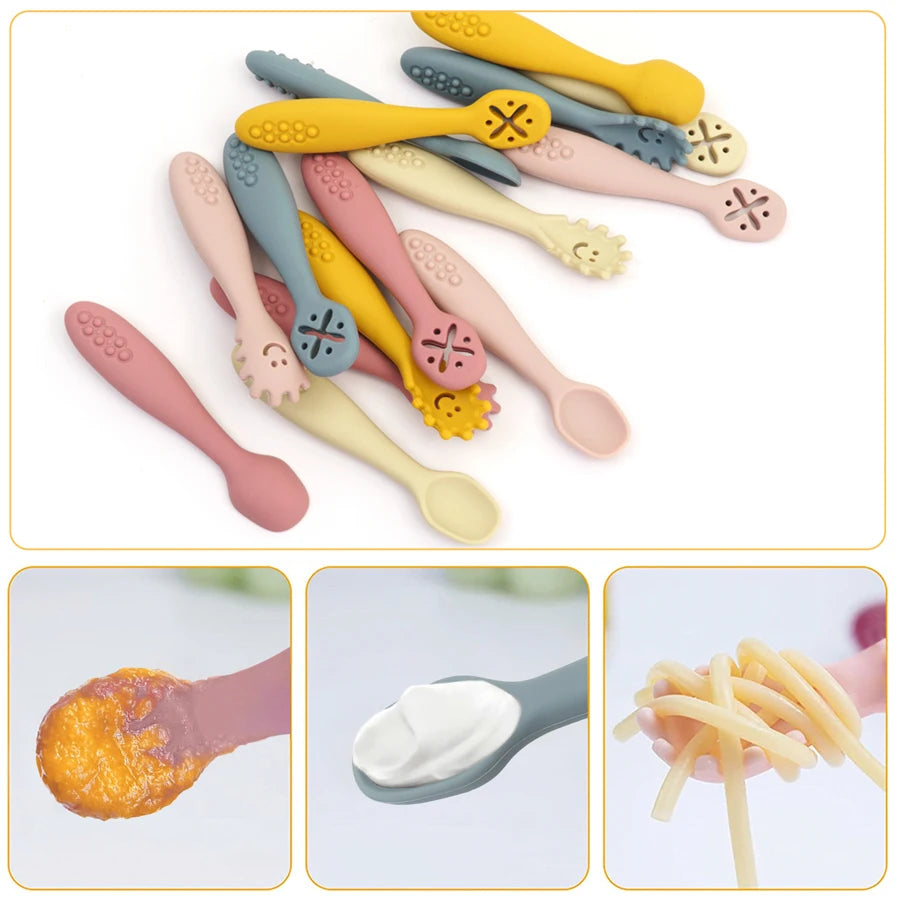 3PCS Silicone Baby Utensils Set – Soft Spoon & Fork for Toddler Feeding & Learning!