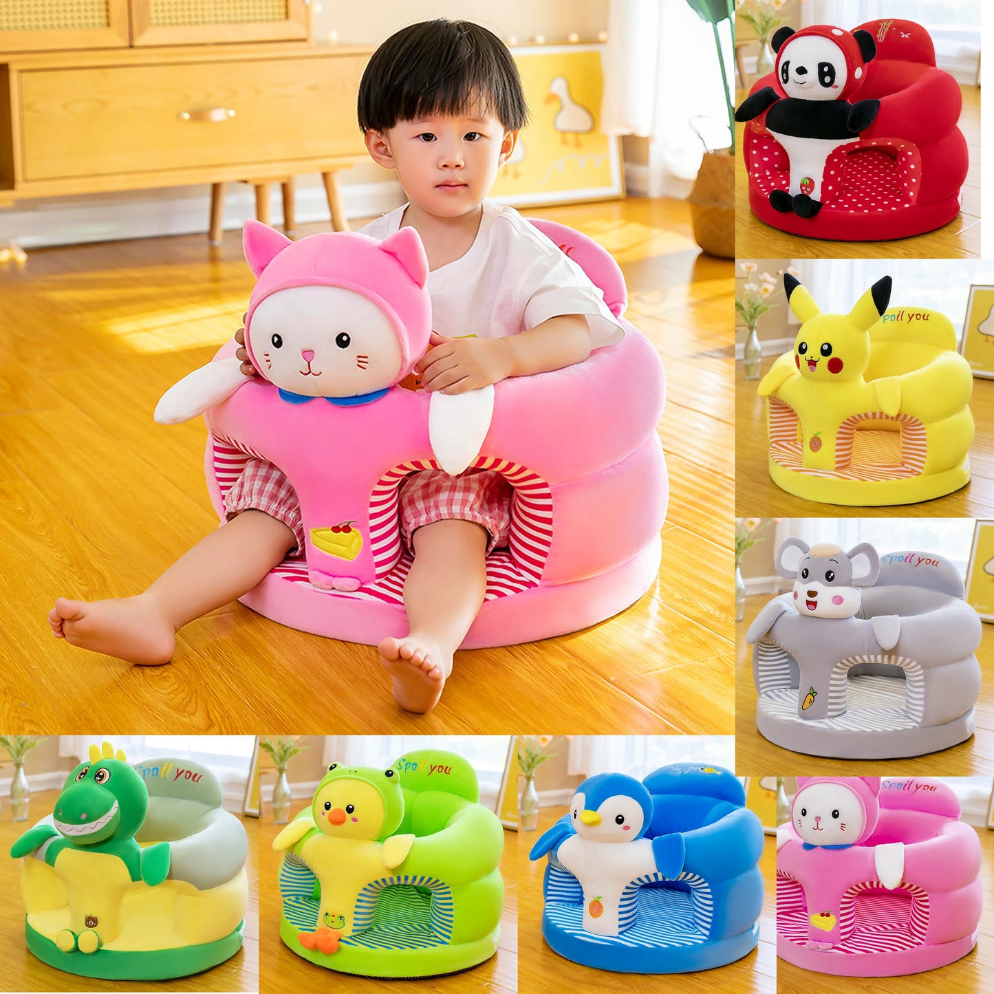 Baby Sofa Support Seat Cover – Plush Cartoon Chair for Toddlers, Washable & Comfortable! 1pc