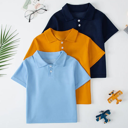 Children's Solid Color POLO Shirt Boy Handsome Fashion Sports T-shirt Lapel Comfortable Half Sleeve.