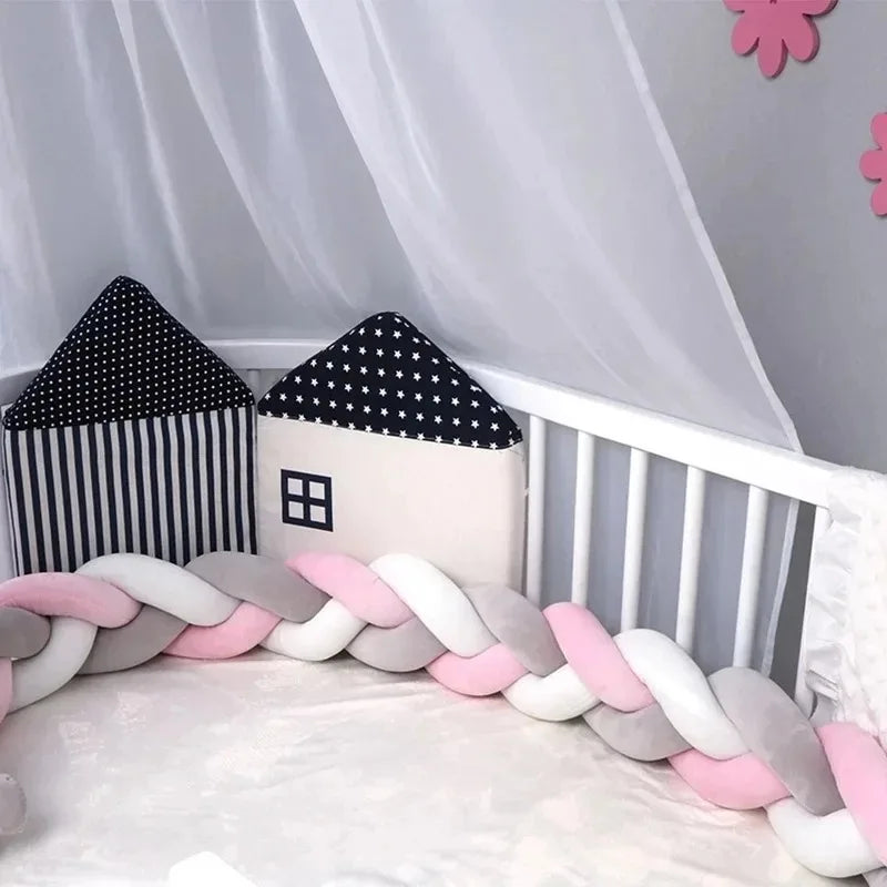 Baby Bumper Bed Braid Knot Pillow – 1,2,3,4M Crib Protector & Room Decor!