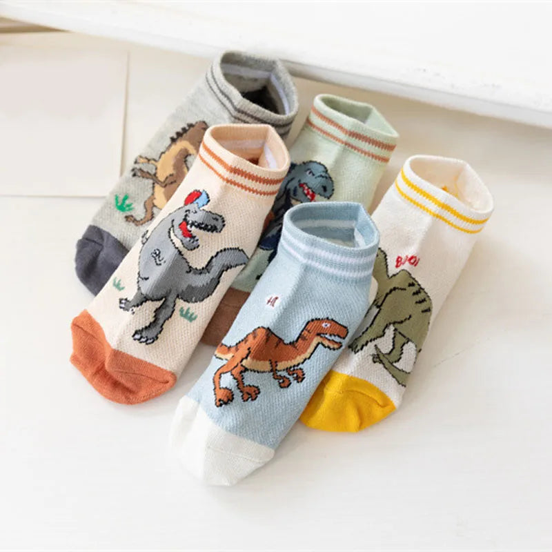 5 Pairs Dinosaur Pattern Socks for Boys – Comfortable & Breathable Kids' Socks!