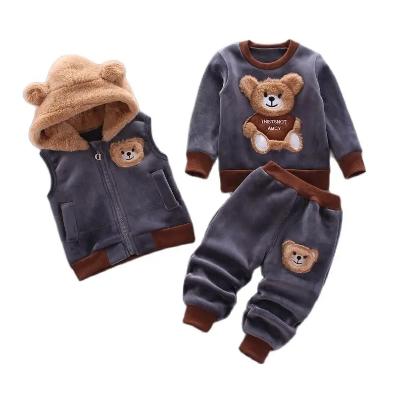 3PCS Baby Fleece Outfit Set – Hooded Tops & Pants for Boys & Girls, Warm Toddler Clothing!