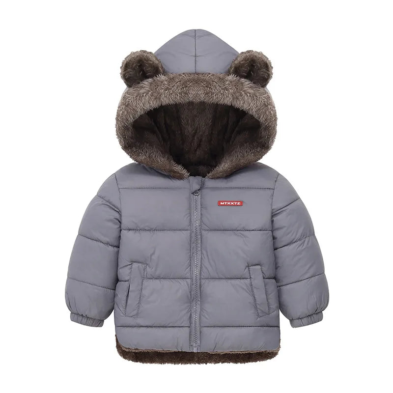 Baby Hooded Cotton Jacket – Thick Fleece Winter Coat for Boys & Girls!