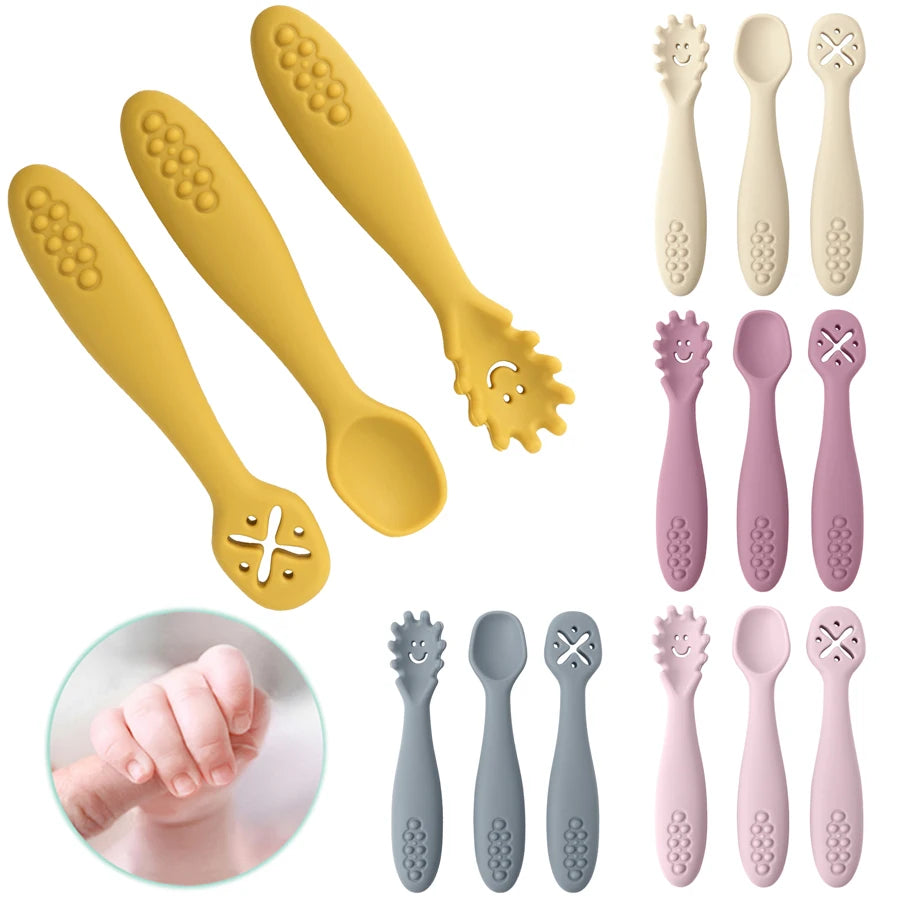 3PCS Cute Baby Learning Spoons Set – Ideal for Newborn Feeding & Toddler Weaning!