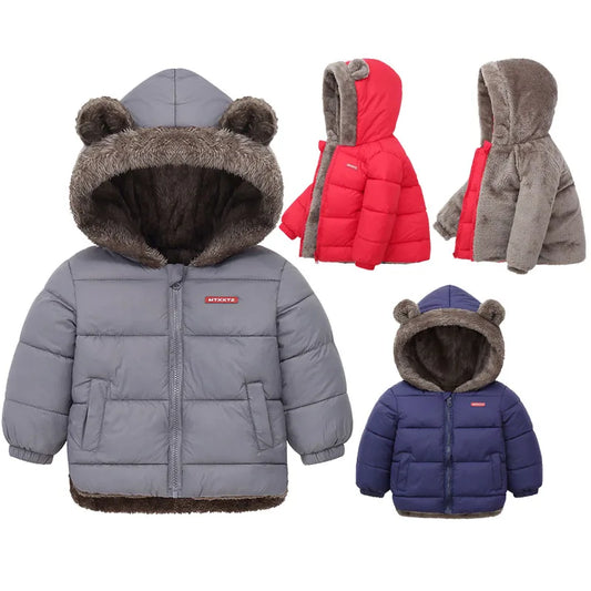 Baby Hooded Cotton Jacket – Thick Fleece Winter Coat for Boys & Girls!