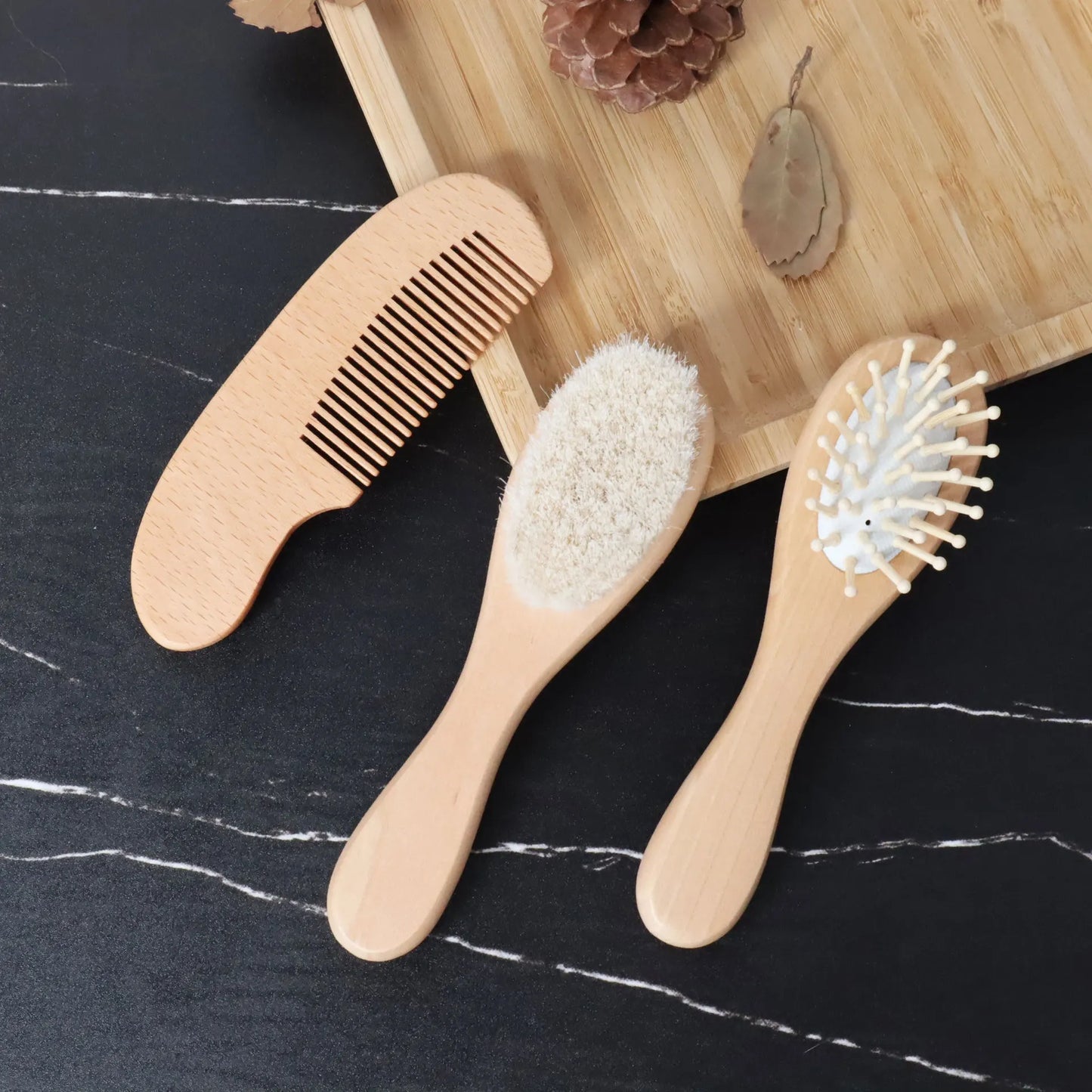 2pcs Baby Care Hair Brush & Comb Set – Soft Wool for Newborns, Perfect Gift!