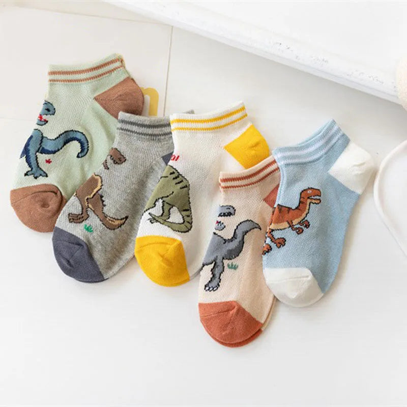 5 Pairs Dinosaur Pattern Socks for Boys – Comfortable & Breathable Kids' Socks!