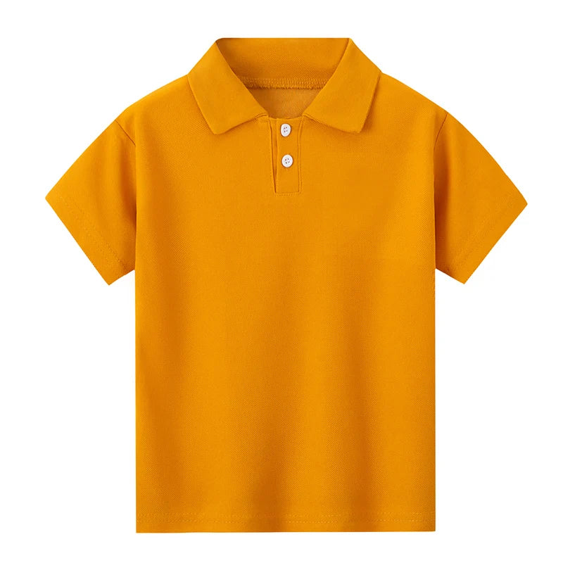 Children's Solid Color POLO Shirt Boy Handsome Fashion Sports T-shirt Lapel Comfortable Half Sleeve.