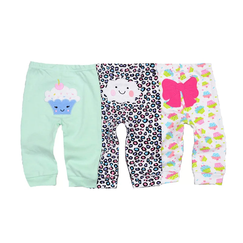 Kiddiezoom 3 Pcs/Lot  Fashion Cartoon 100%Cotton Baby Boy Girl Pants Soft Baby Trousers