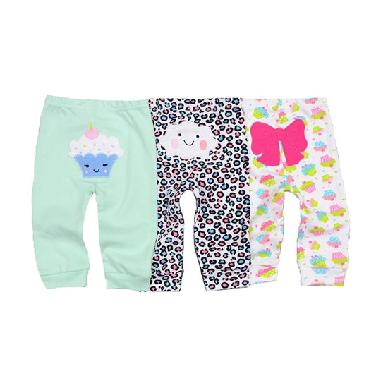 Kiddiezoom 3 Pcs/Lot  Fashion Cartoon 100%Cotton Baby Boy Girl Pants Soft Baby Trousers