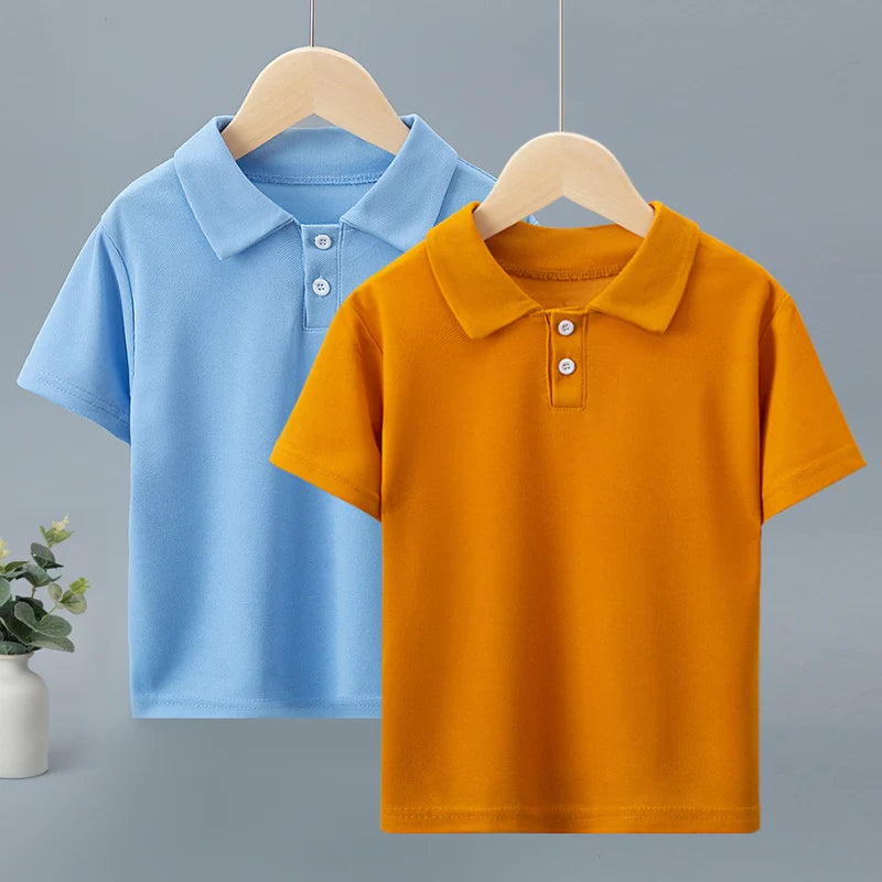 Children's Solid Color POLO Shirt Boy Handsome Fashion Sports T-shirt Lapel Comfortable Half Sleeve.