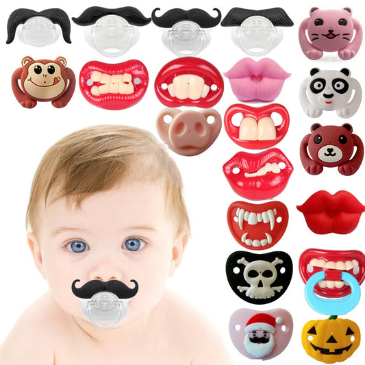 Funny Pacifiers for Babies,Newborn Pacifier,Funny Pcifiers for 0-6 Months, Mustache Pacifier,Teeth Binky,Gift Pacifiers for Boys