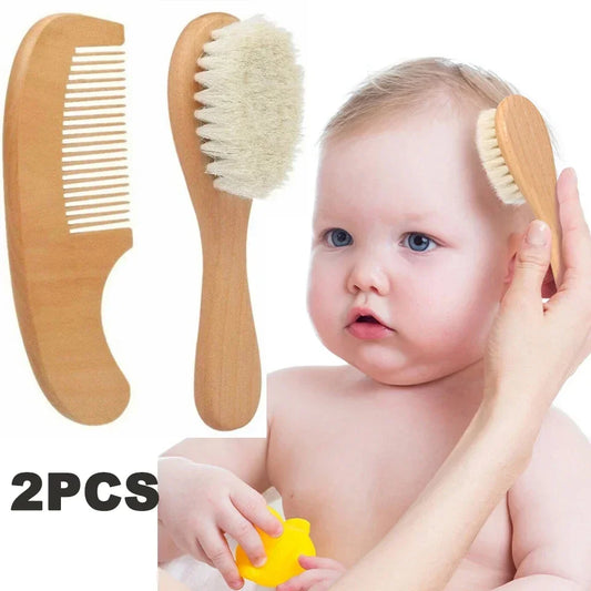 2pcs Baby Care Hair Brush & Comb Set – Soft Wool for Newborns, Perfect Gift!