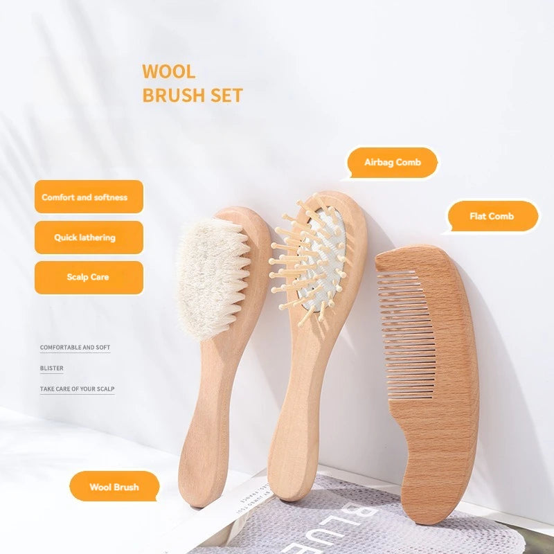 2pcs Baby Care Hair Brush & Comb Set – Soft Wool for Newborns, Perfect Gift!