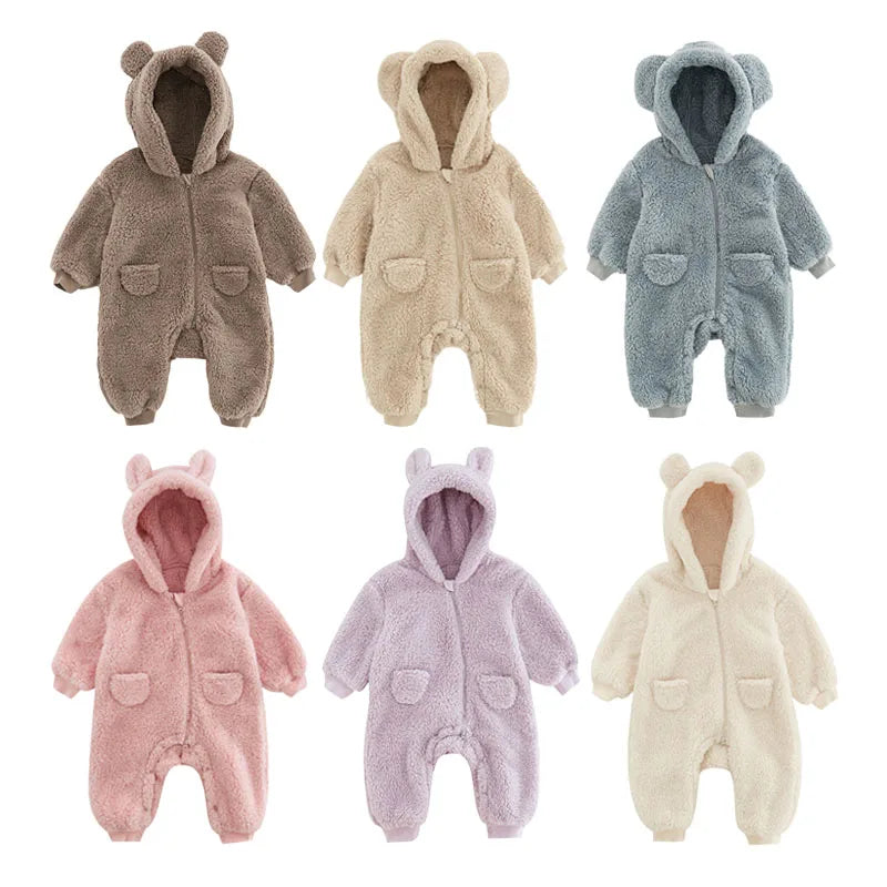 0-2Y Fleece Baby Rompers – Cozy Animal Overalls for Boys & Girls!