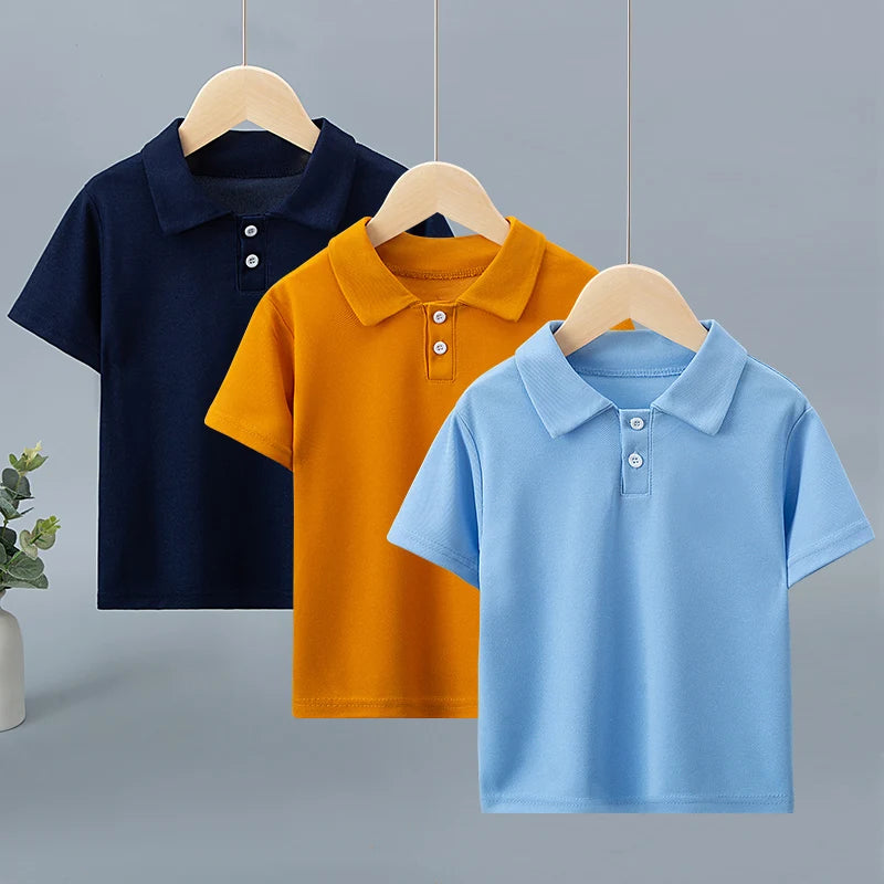 Children's Solid Color POLO Shirt Boy Handsome Fashion Sports T-shirt Lapel Comfortable Half Sleeve.