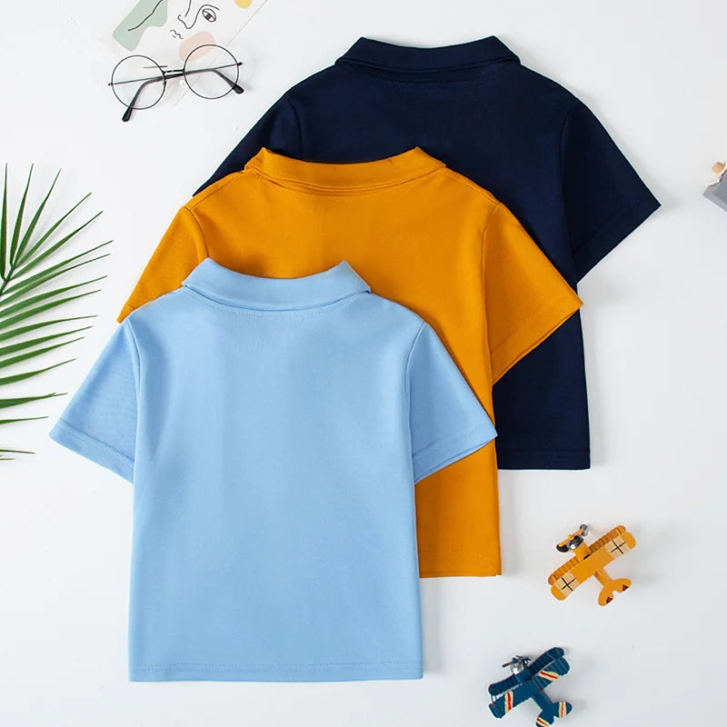 Children's Solid Color POLO Shirt Boy Handsome Fashion Sports T-shirt Lapel Comfortable Half Sleeve.