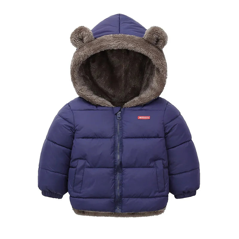 Baby Hooded Cotton Jacket – Thick Fleece Winter Coat for Boys & Girls!