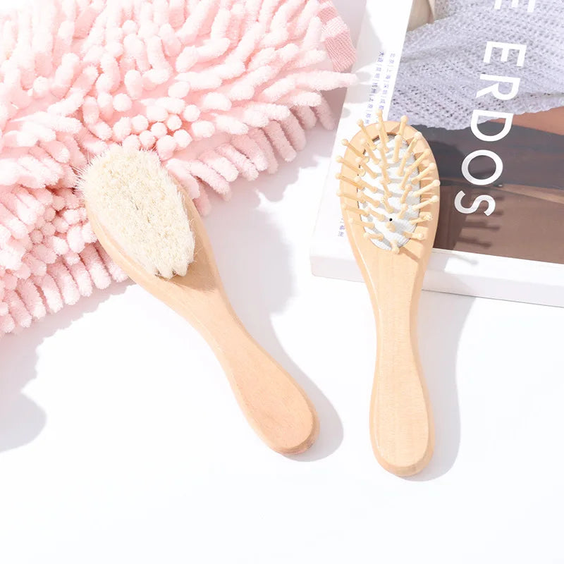 2pcs Baby Care Hair Brush & Comb Set – Soft Wool for Newborns, Perfect Gift!