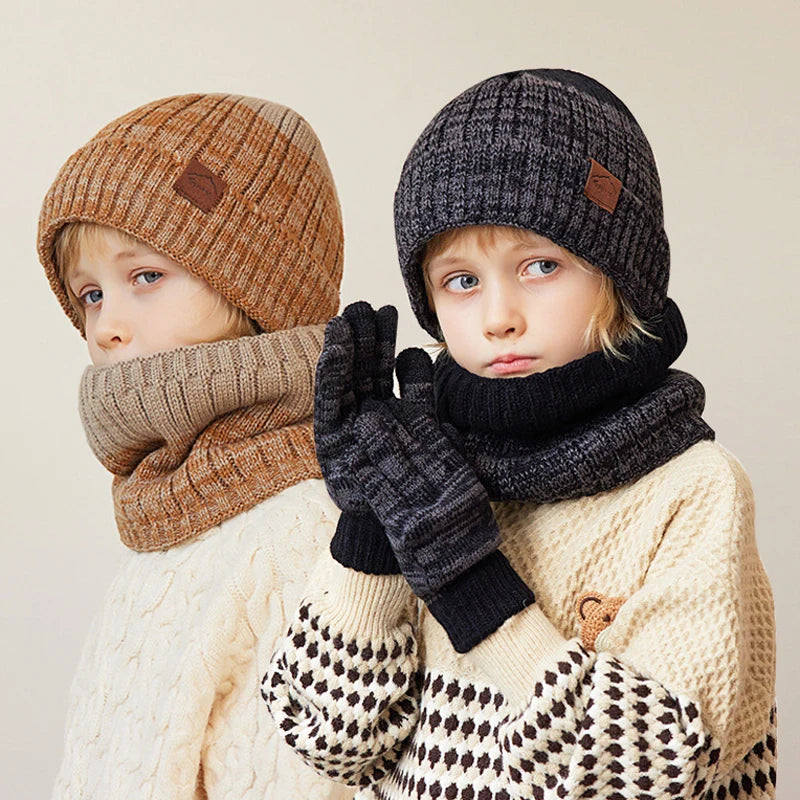 Kids Winter Hat, Scarf & Gloves Set – Warm Beanie & Non-Slip Gloves, Ages 4-10!