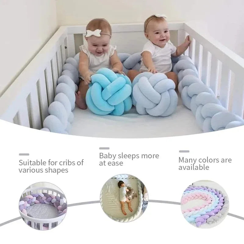 Baby Bumper Bed Braid Knot Pillow – 1,2,3,4M Crib Protector & Room Decor!