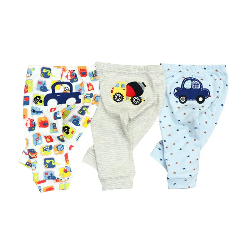 Kiddiezoom 3 Pcs/Lot  Fashion Cartoon 100%Cotton Baby Boy Girl Pants Soft Baby Trousers