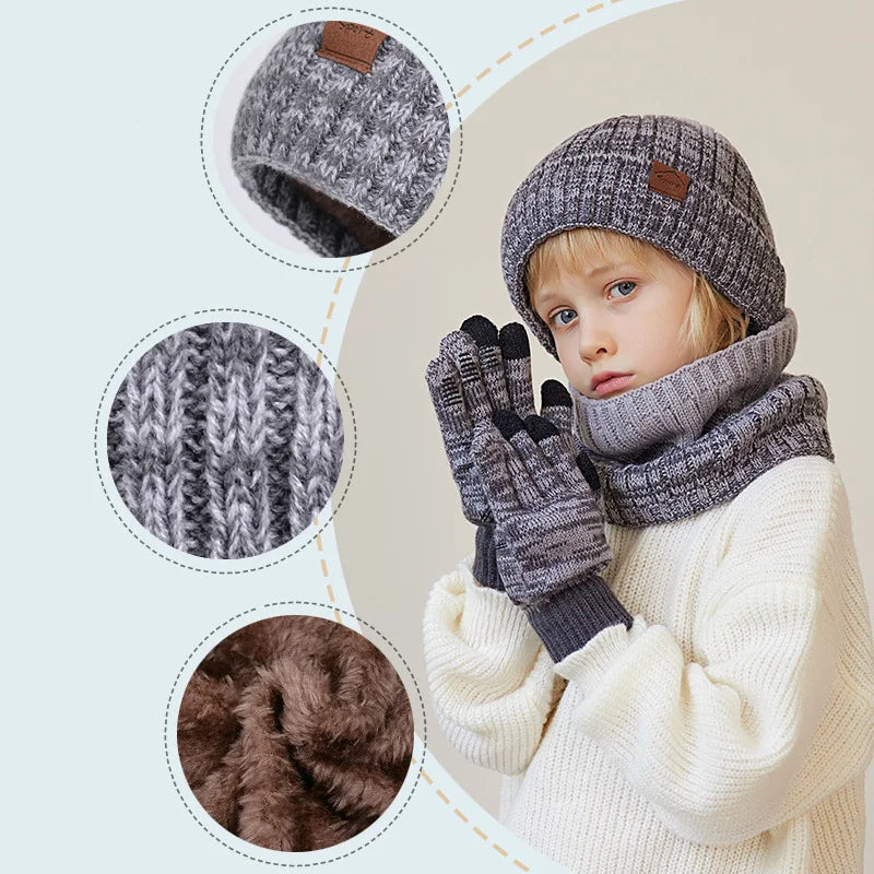 Kids Winter Hat, Scarf & Gloves Set – Warm Beanie & Non-Slip Gloves, Ages 4-10!