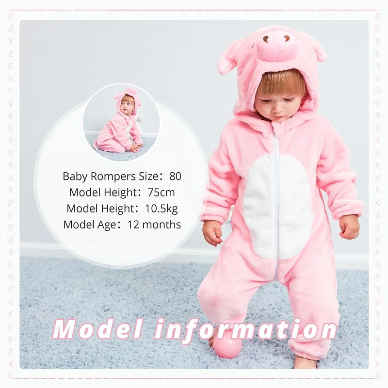 Halloween Gifts Pink Pig Baby Rompers Autumn Winter Clothes Costume Flannel Hooded Bodysuit Pajamas Jumpsuit For Girls