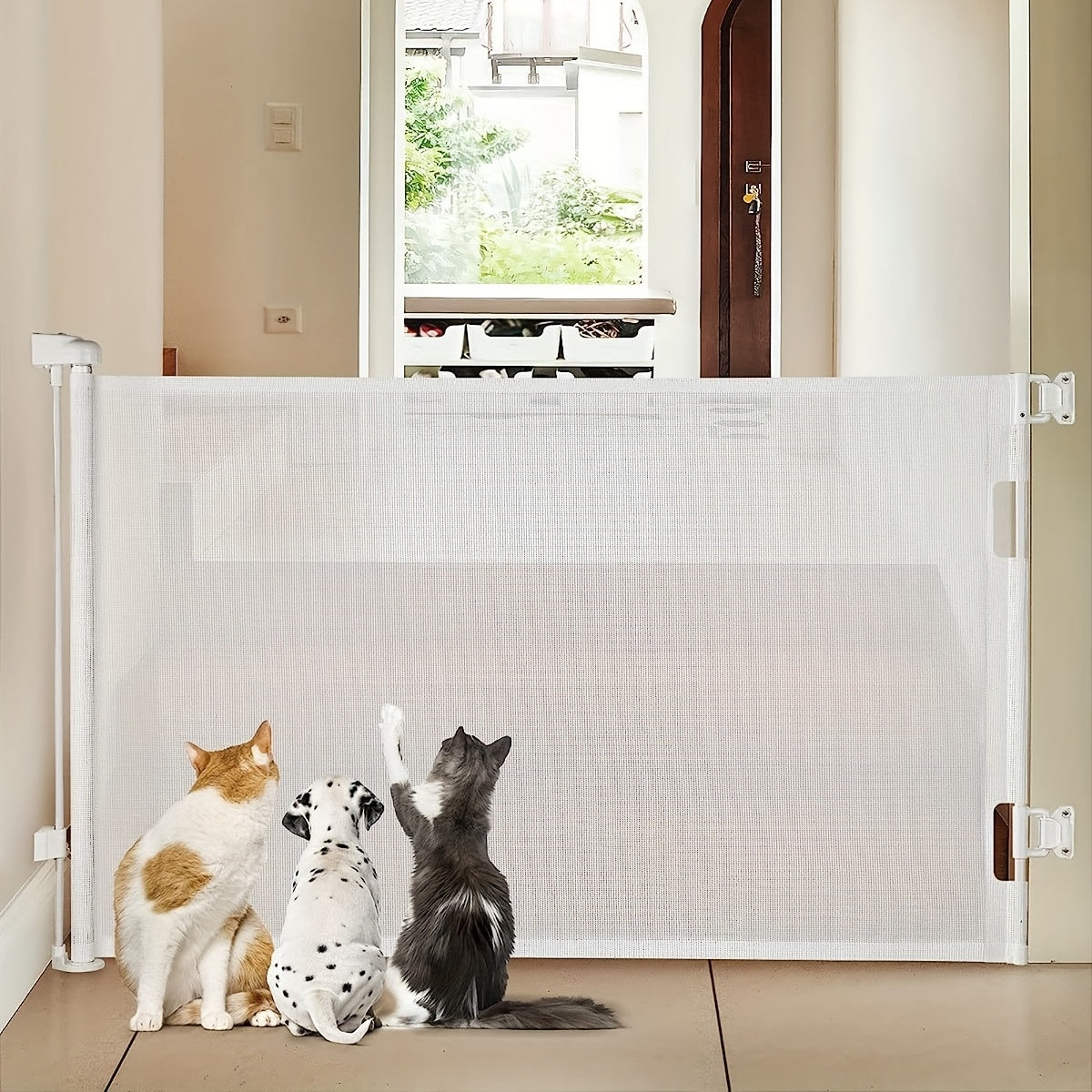 Retractable Pet Gate: 33” Tall, 55” Wide – Ideal for Stairs, Hallways & Doorways!