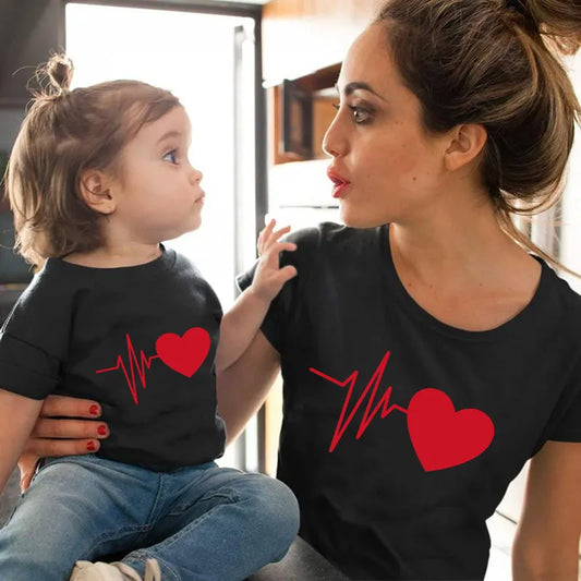 Love Heartbeat Cotton Family Matching Clothes Baby Girl